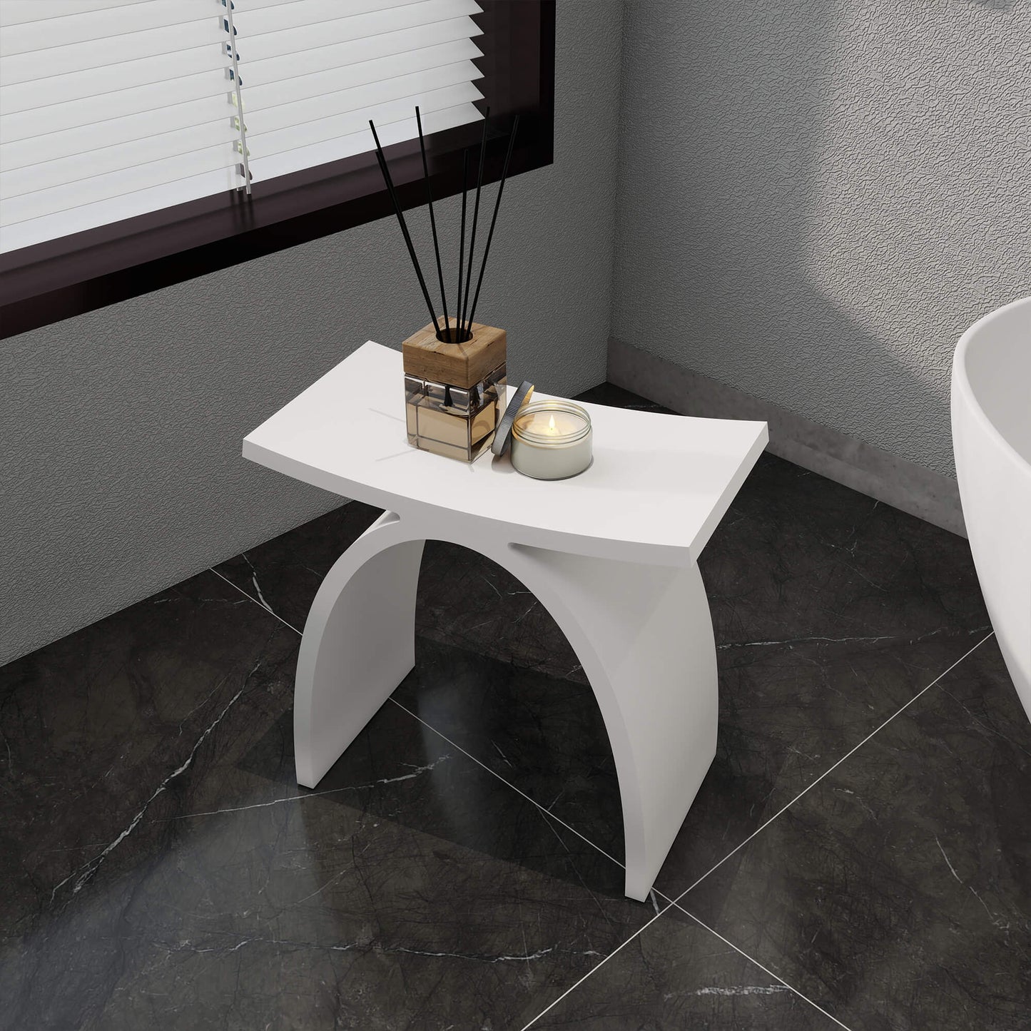 Medunjess Freestanding Shower Seat Solid Surface Shower Stool