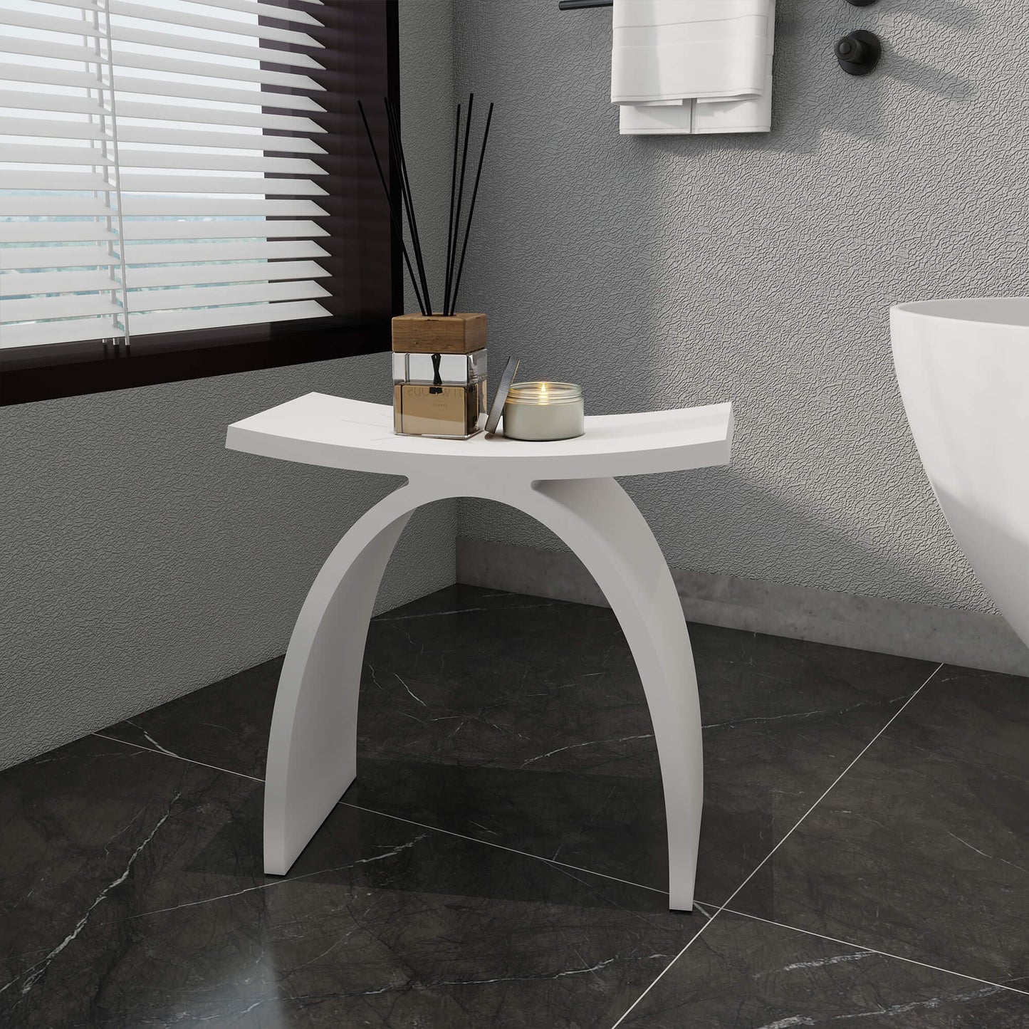 Medunjess Freestanding Shower Seat Solid Surface Shower Stool