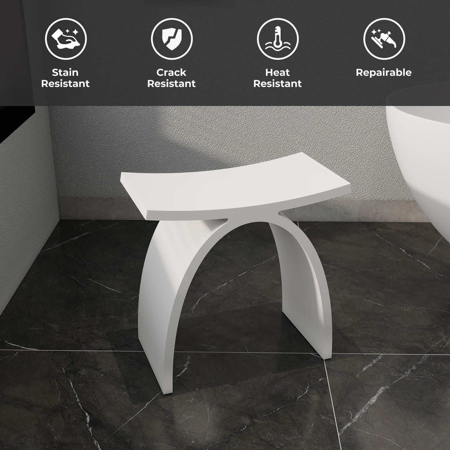 Medunjess Freestanding Shower Seat Solid Surface Shower Stool