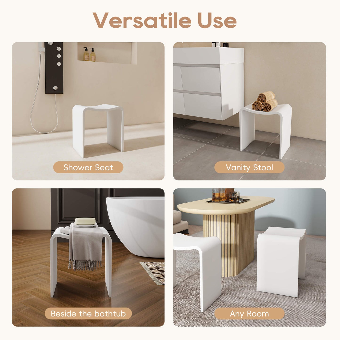 Medunjess 16''Solid Surface Shower Stool