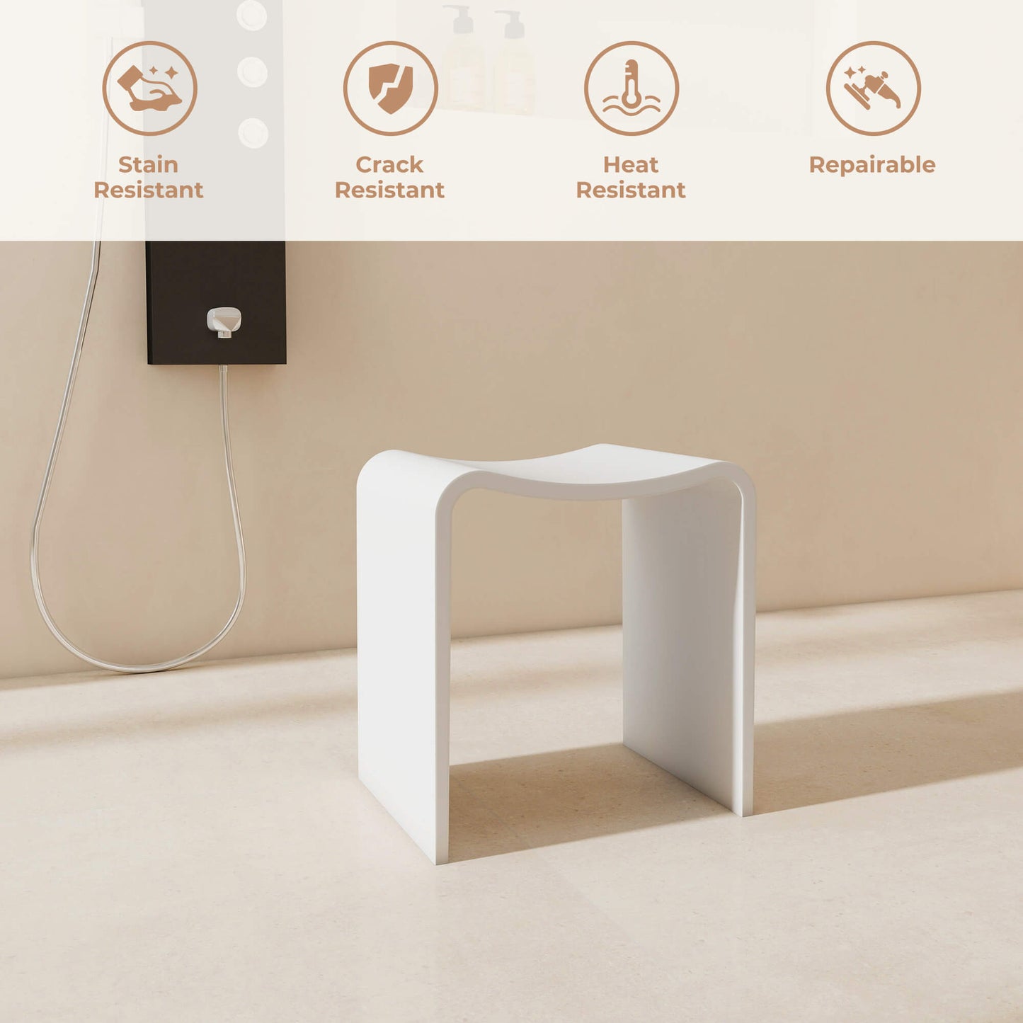 Medunjess 16''Solid Surface Shower Stool