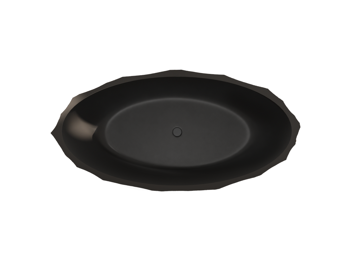 MEDUNJESS 67" Raw-Cut Chiseled Black Rock Solid Surface Freestanding Bathtub