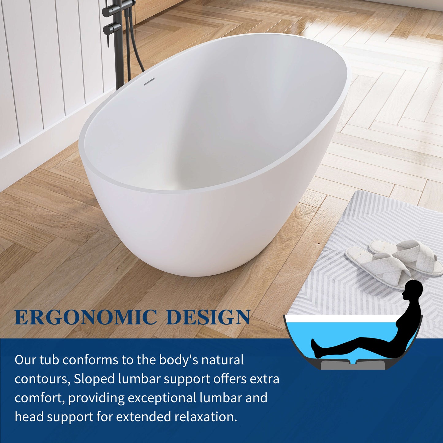 Medunjess 55'' Freestanding Tub Solid Surface Freestanding Soaking Bathtub