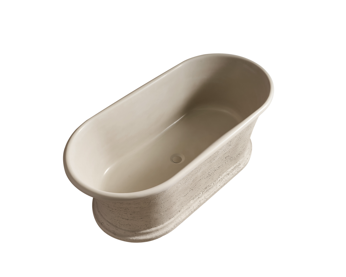 Medunjess 67" Royal Freestanding Artificial Travertine Stone Soaking Bathtub - Linen Finish with Color