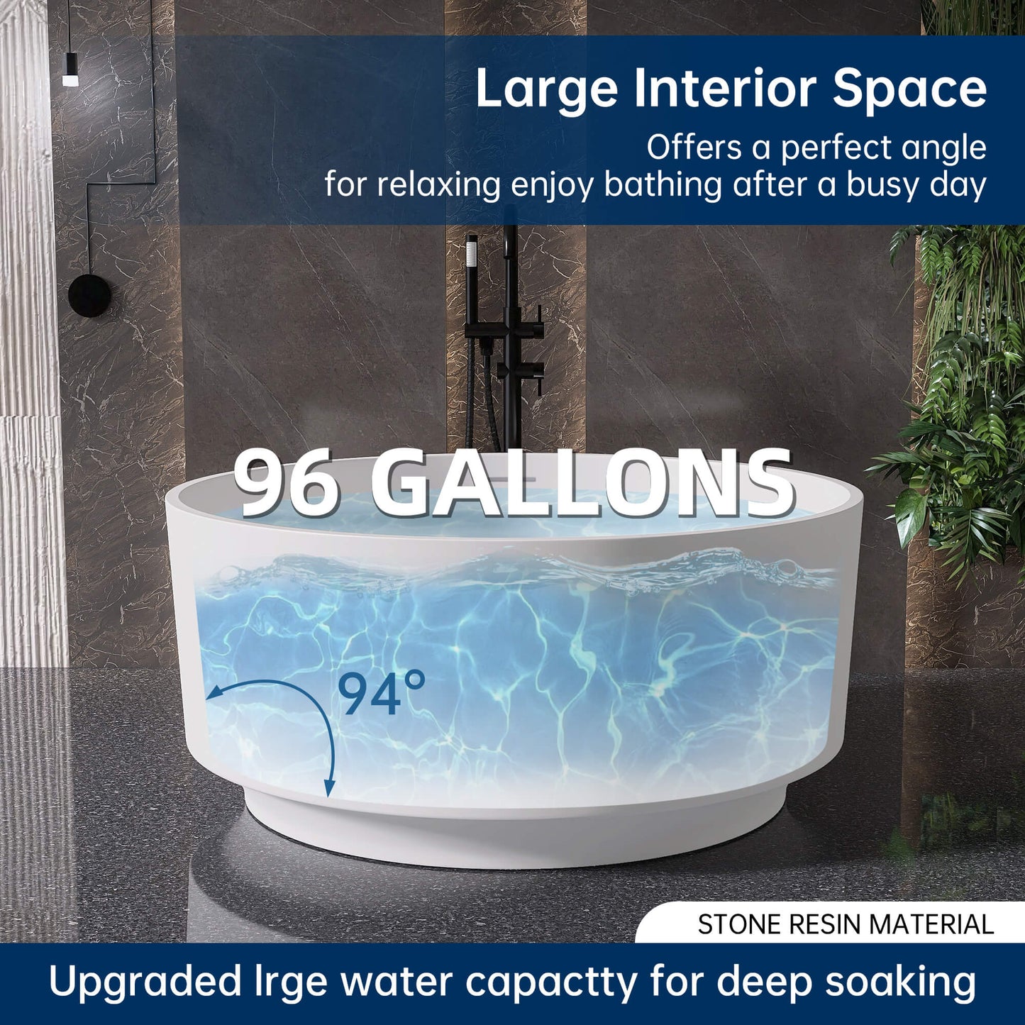 Medunjess 49" Eco-Friendly Round Resin Stone Bathtub