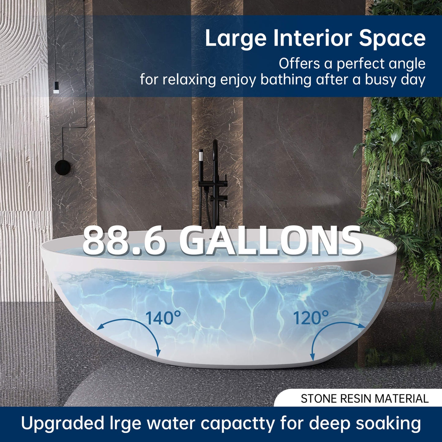 Medunjess 71" Freestanding Tub Solid Surface Resin Stone Freestanding Soaking Bathtub