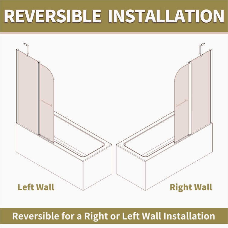 Medunjess DU34-08B 34" W x 58" H Hinged Frameless Bathtub Door