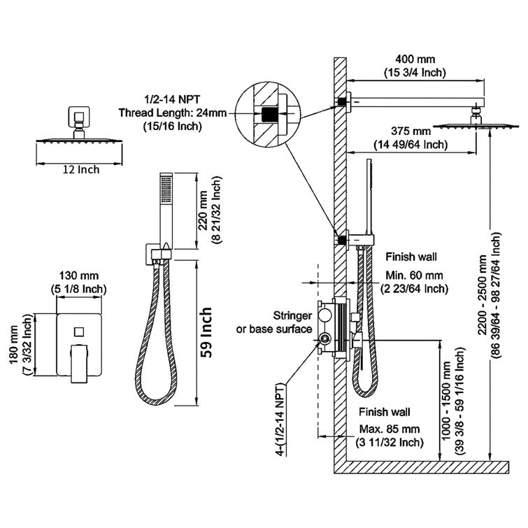 Medunjess DU-83B Diverter Complete Shower System