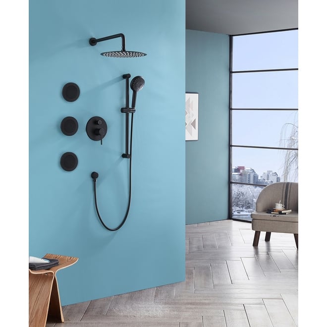 Medunjess Matte Black Rainfall Waterfall Shower Faucet Set