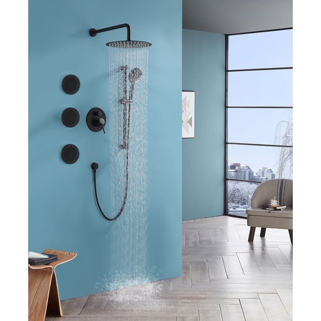 Medunjess Matte Black Rainfall Waterfall Shower Faucet Set