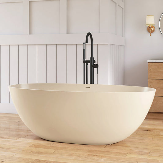 Medunjess Creamy 65'' Freestanding Bathtub Solid Surface Stone Resin Soaking Tub