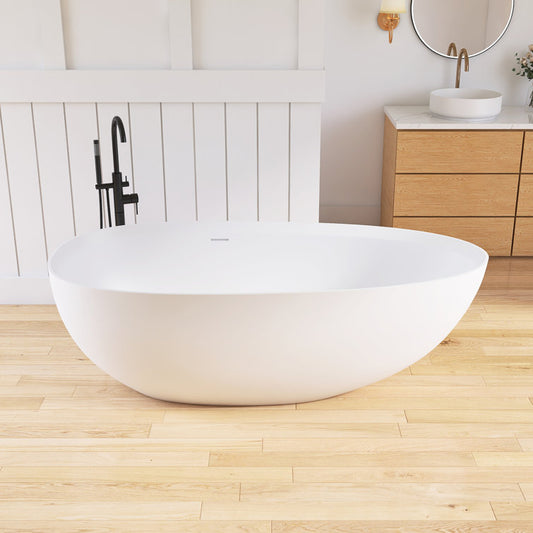 Medunjess 71" Freestanding Tub Solid Surface Resin Stone Freestanding Soaking Bathtub