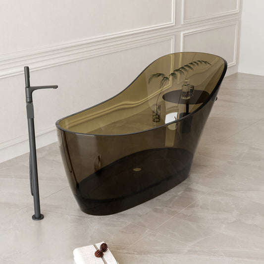 67" Freestanding Soaking Bathtub Solid Surface Soaking Tubs Transparent Brown