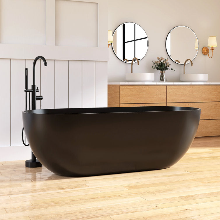Medunjess 69" Freestanding Soaking Bathtub Solid Surface Stone Resin Soaking Tubs