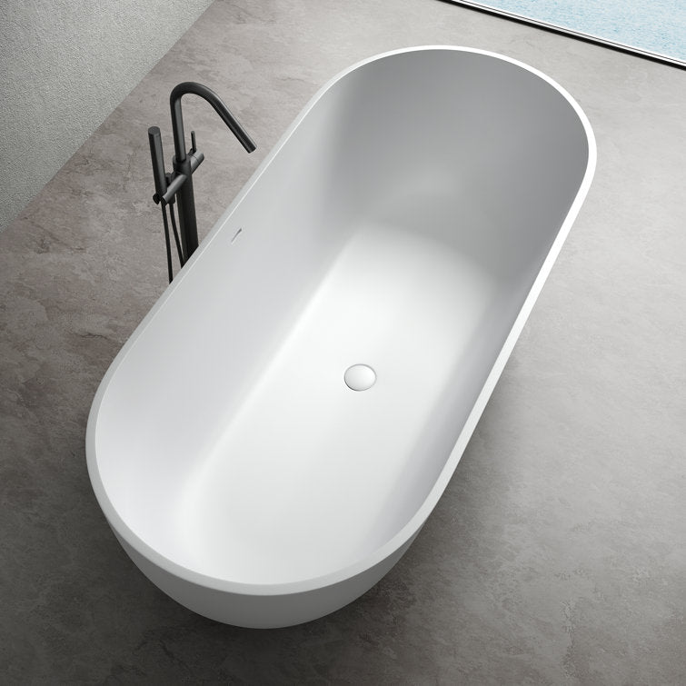 Medunjess 69" Freestanding Soaking Bathtub Solid Surface Stone Resin Soaking Tubs