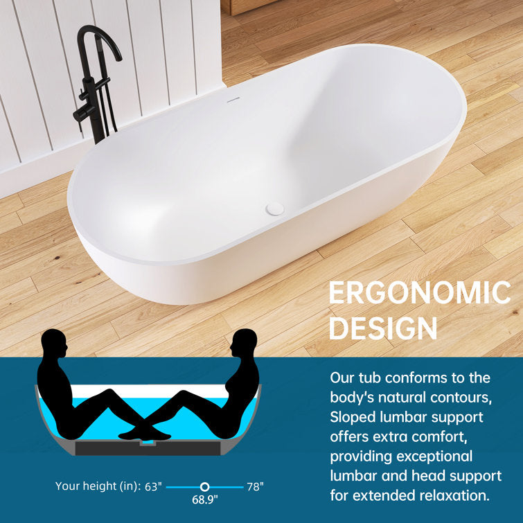Medunjess 69" Freestanding Soaking Bathtub Solid Surface Stone Resin Soaking Tubs
