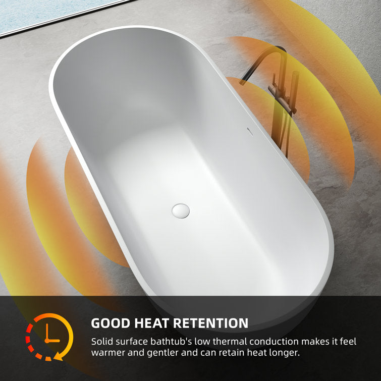 Medunjess 69" Freestanding Soaking Bathtub Solid Surface Stone Resin Soaking Tubs