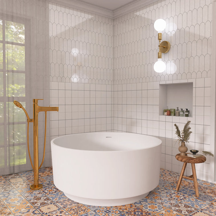 Medunjess 49" Eco-Friendly Round Resin Stone Bathtub(Pickup in Store)