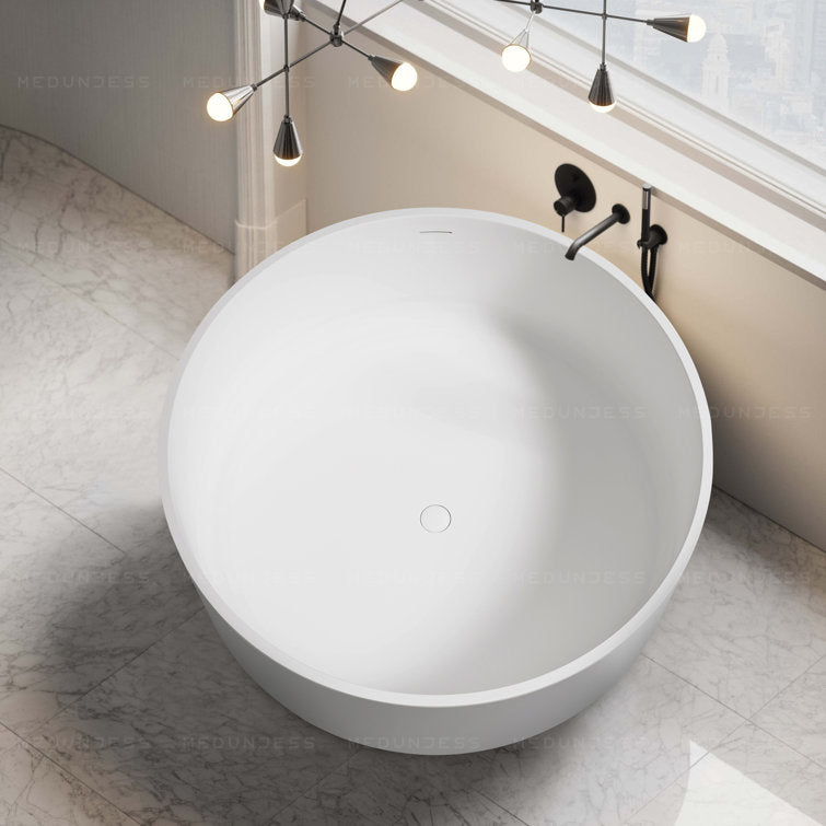 Medunjess 49" Eco-Friendly Round Resin Stone Bathtub(Pickup in Store)