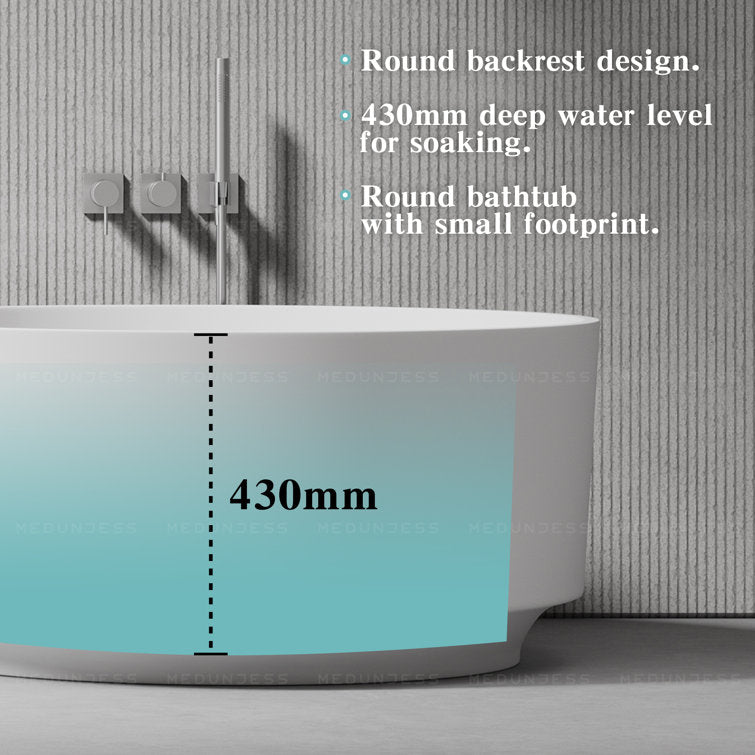Medunjess 49" Eco-Friendly Round Resin Stone Bathtub(Pickup in Store)