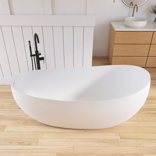 Medunjess 63'' Freestanding Tub Solid Surface Freestanding Soaking Bathtub