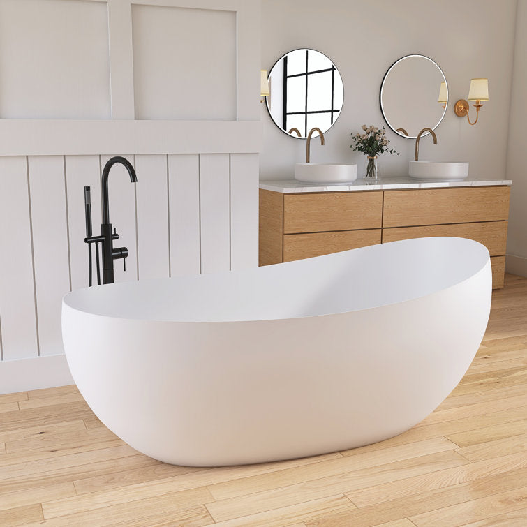 Medunjess 63'' Freestanding Tub Solid Surface Freestanding Soaking Bathtub