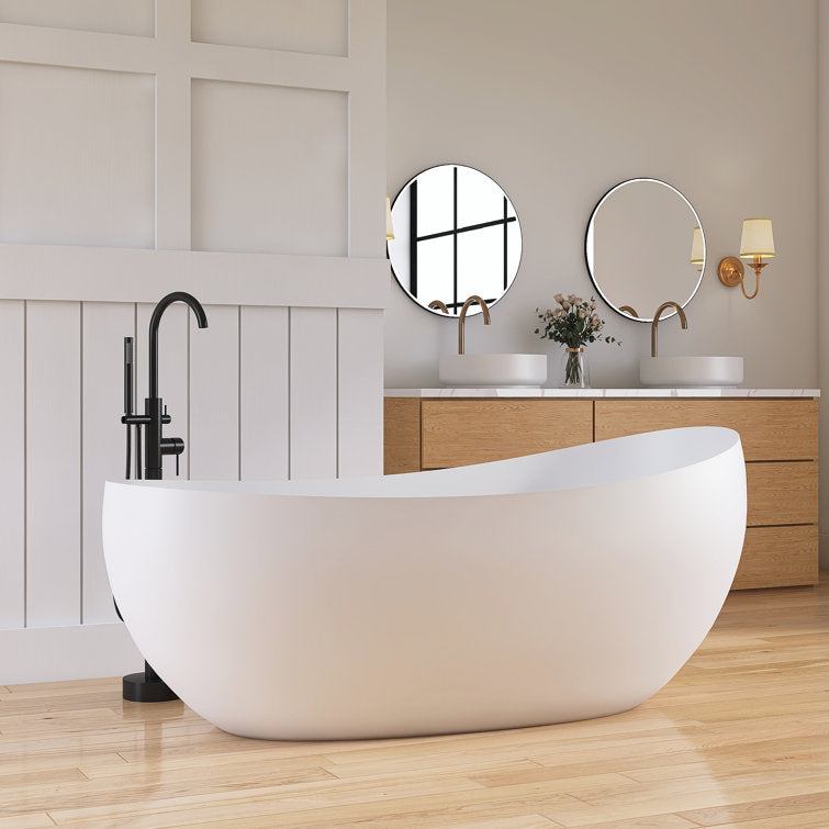 Medunjess 63'' Freestanding Tub Solid Surface Freestanding Soaking Bathtub