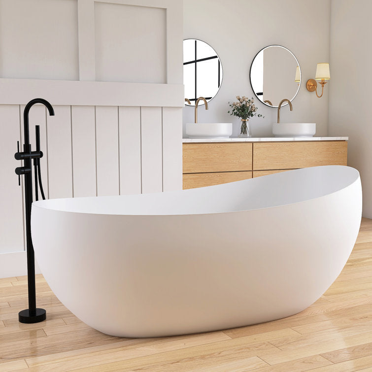 Medunjess 63'' Freestanding Tub Solid Surface Freestanding Soaking Bathtub