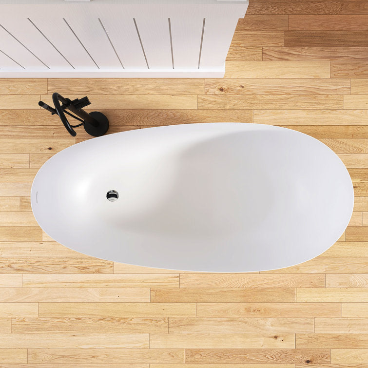 Medunjess 63'' Freestanding Tub Solid Surface Freestanding Soaking Bathtub