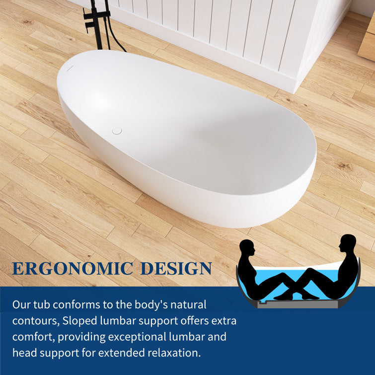 Medunjess 63'' Freestanding Tub Solid Surface Freestanding Soaking Bathtub