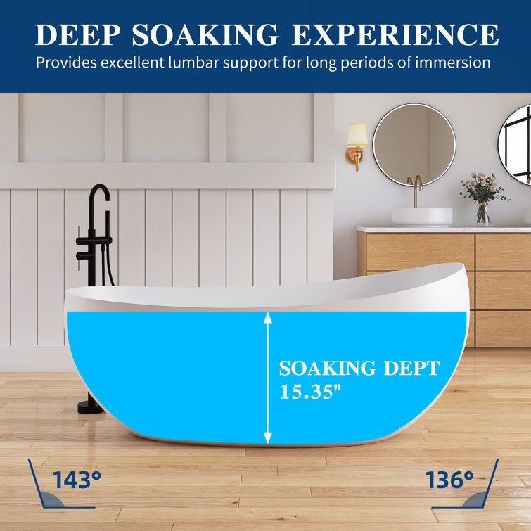 Medunjess 63'' Freestanding Tub Solid Surface Freestanding Soaking Bathtub