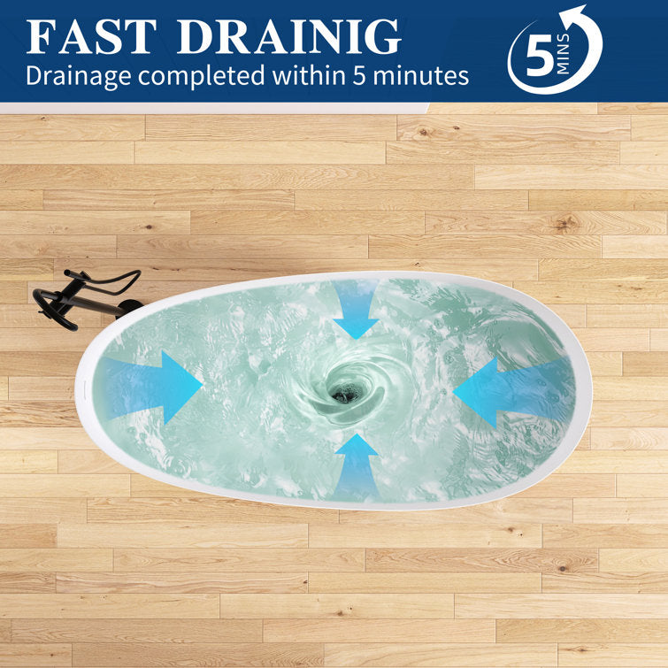 Medunjess 63'' Freestanding Tub Solid Surface Freestanding Soaking Bathtub