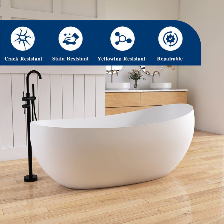 Medunjess 63'' Freestanding Tub Solid Surface Freestanding Soaking Bathtub