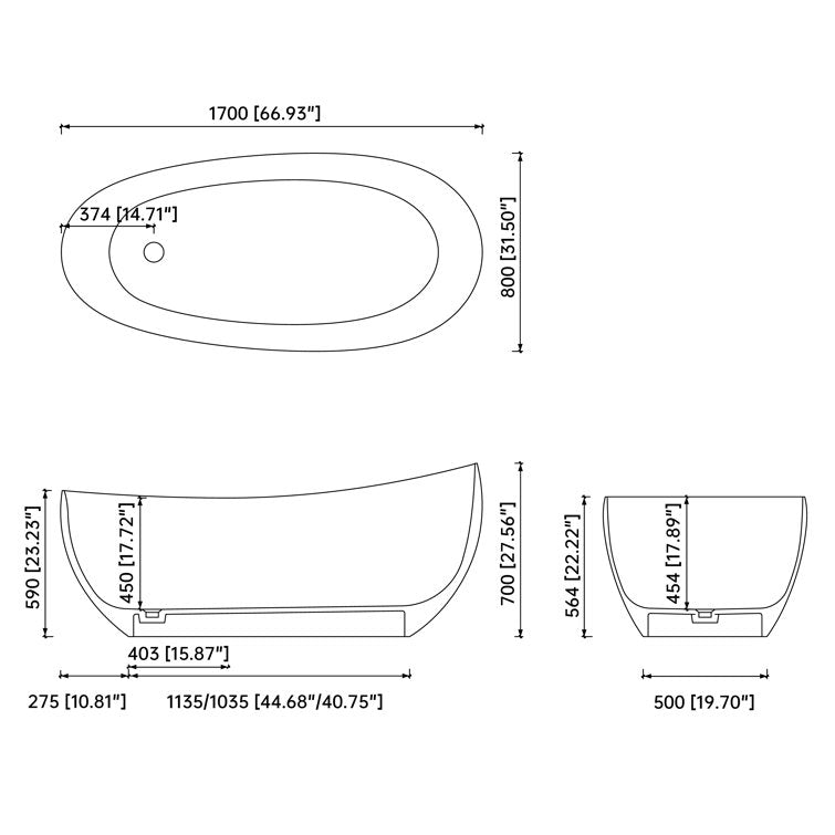 Medunjess 63'' Freestanding Tub Solid Surface Freestanding Soaking Bathtub