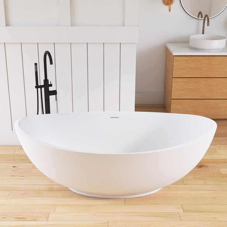 Medunjess 63.4'' x 34.5'' Freestanding Soaking Solid Surface Bathtub