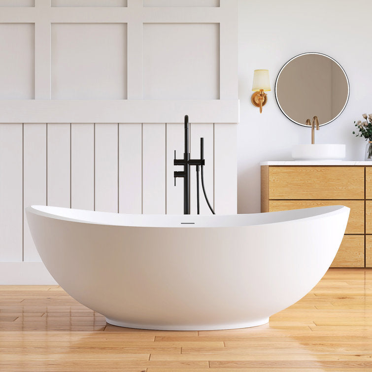 Medunjess 63.4'' x 34.5'' Freestanding Soaking Solid Surface Bathtub
