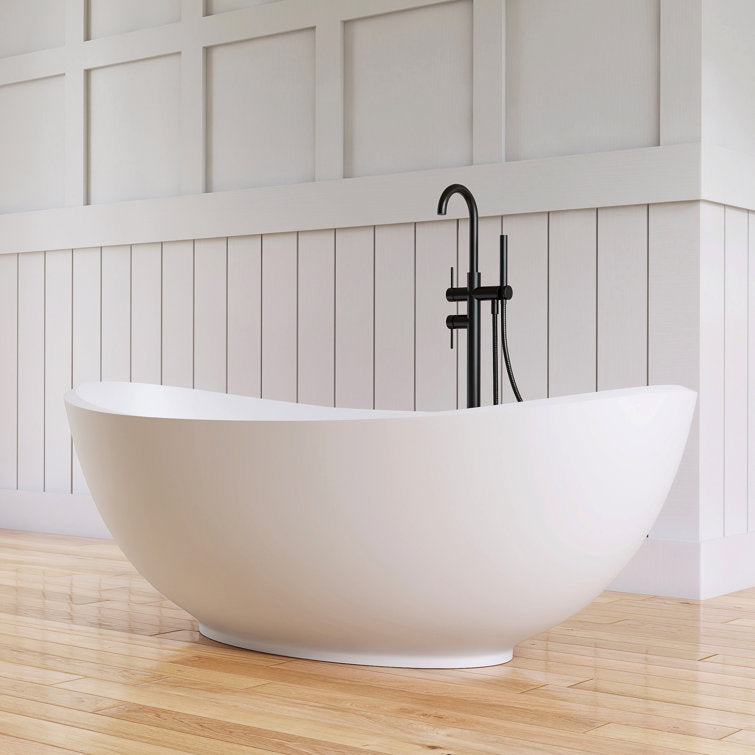 Medunjess 63.4'' x 34.5'' Freestanding Soaking Solid Surface Bathtub