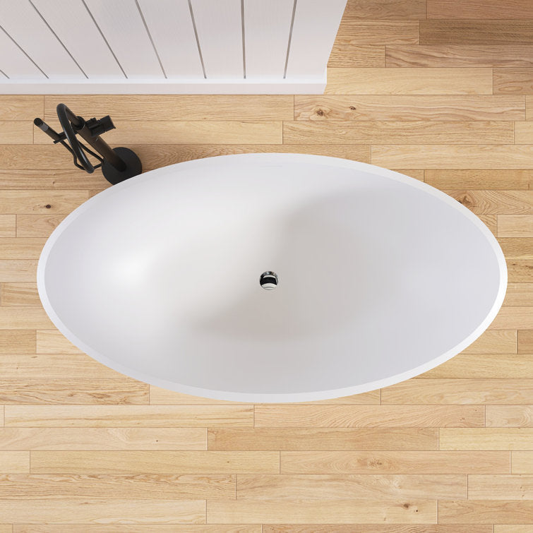 Medunjess 63.4'' x 34.5'' Freestanding Soaking Solid Surface Bathtub