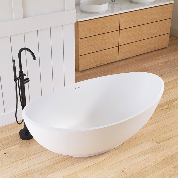 Medunjess 63.4'' x 34.5'' Freestanding Soaking Solid Surface Bathtub