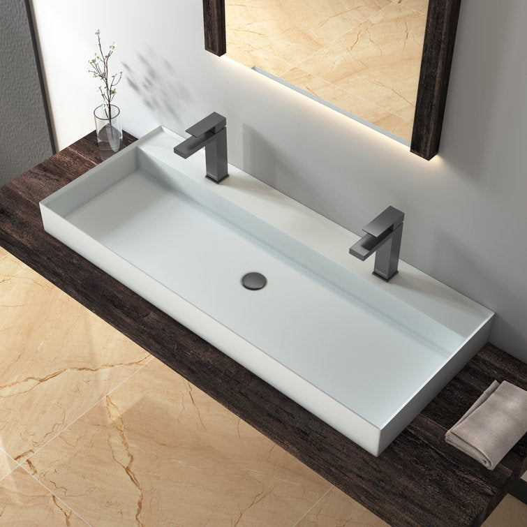 MEDUNJESS 47'' Wall Mounted Bathroom Sink Bathroom Vessel Sink Double Faucet Holes
