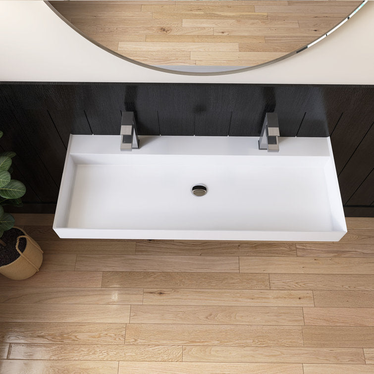 MEDUNJESS 47'' Wall Mounted Bathroom Sink Bathroom Vessel Sink Double Faucet Holes