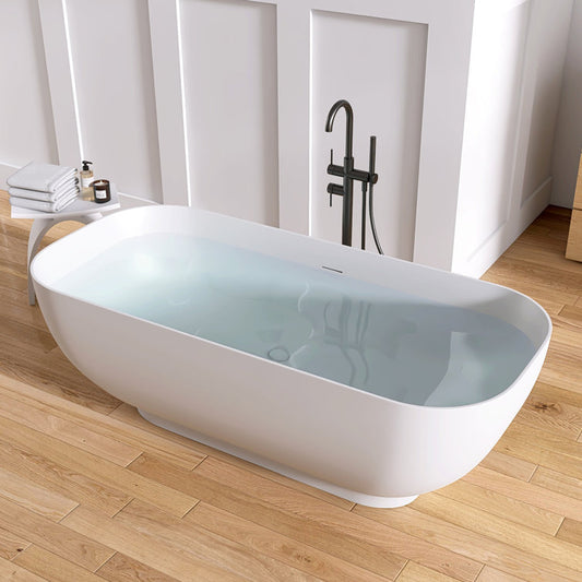Medunjess 65'' Freestanding Tub Solid Surface Freestanding Soaking Bathtub