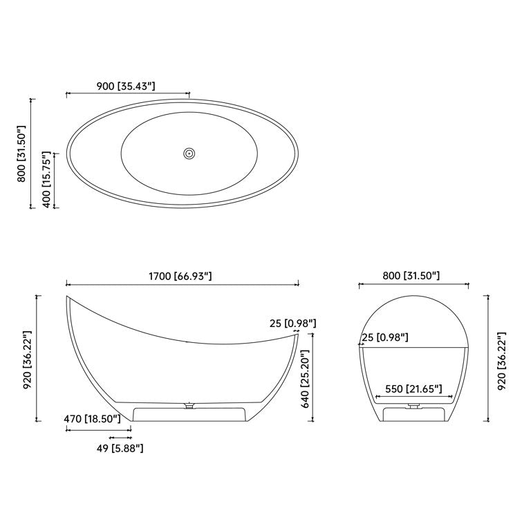 Medunjess 67'' x 31.5'' Freestanding Soaking Solid Surface Bathtub