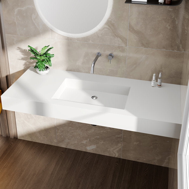 Medunjess 47'' Wall Mount Bathroom Sink Solid Surface Bathroom Sink in White