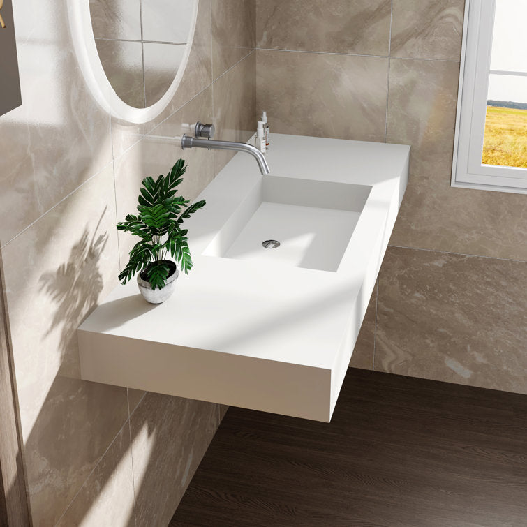 Medunjess 47'' Wall Mount Bathroom Sink Solid Surface Bathroom Sink in White