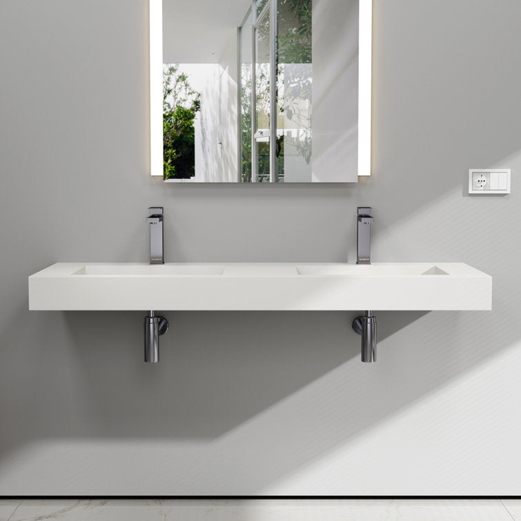 Medunjess 59'' Wall Mounted Bathroom Sink Solid Surface Double sink