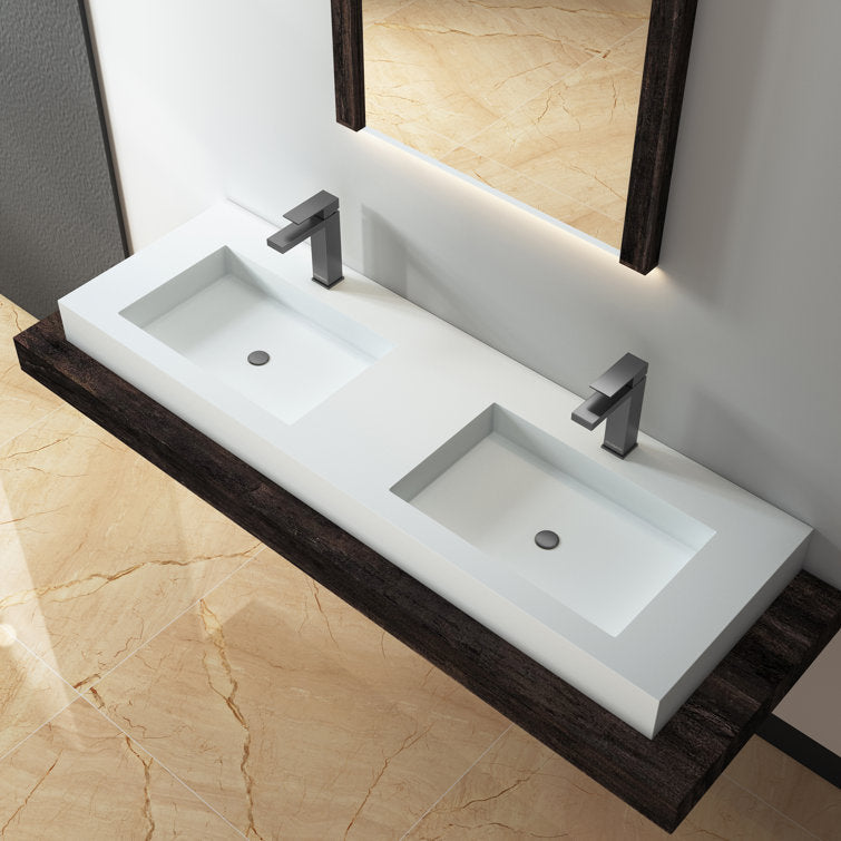 Medunjess 59'' Wall Mounted Bathroom Sink Solid Surface Double sink