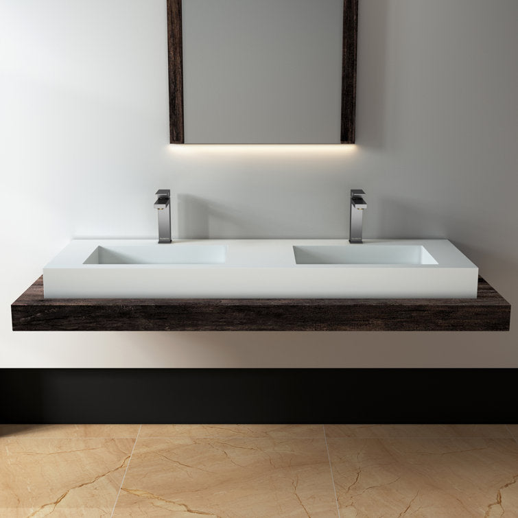 Medunjess 59'' Wall Mounted Bathroom Sink Solid Surface Double sink