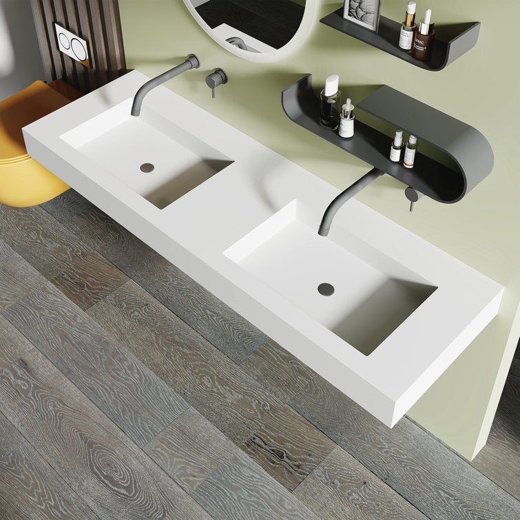 Medunjess 59'' Wall Mounted Bathroom Sink Solid Surface Double sink
