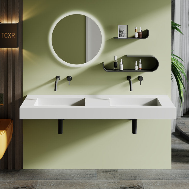 Medunjess 59'' Wall Mounted Bathroom Sink Solid Surface Double sink